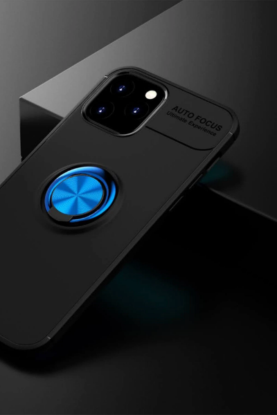 Newface iPhone 12 Kılıf Range Yüzüklü Silikon - Siyah-Mavi resmi