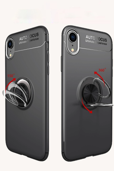 Newface iPhone XR Kılıf Range Yüzüklü Silikon - Siyah-Mavi resmi