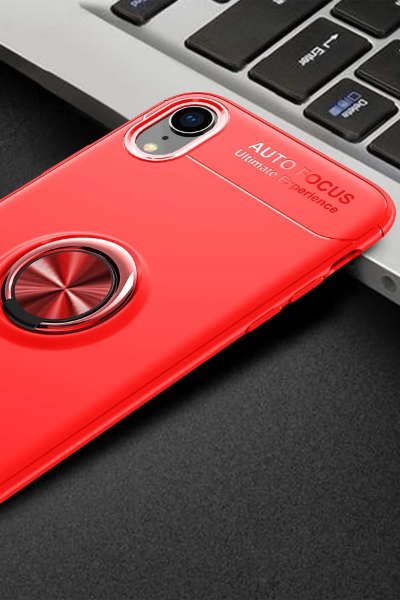 Newface iPhone XR Kılıf Range Yüzüklü Silikon - Kırmızı resmi