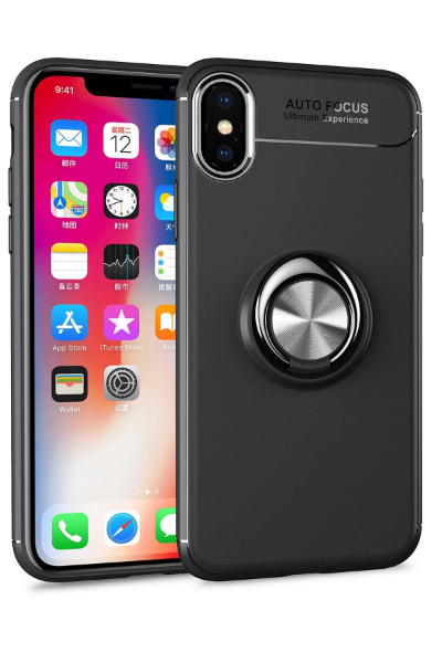 Newface iPhone XS Kılıf Range Yüzüklü Silikon - Siyah resmi