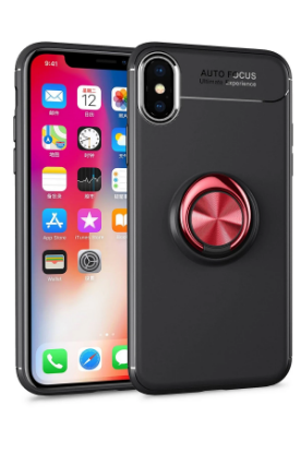 Newface iPhone XS Max Kılıf Range Yüzüklü Silikon - Siyah-Kırmızı resmi