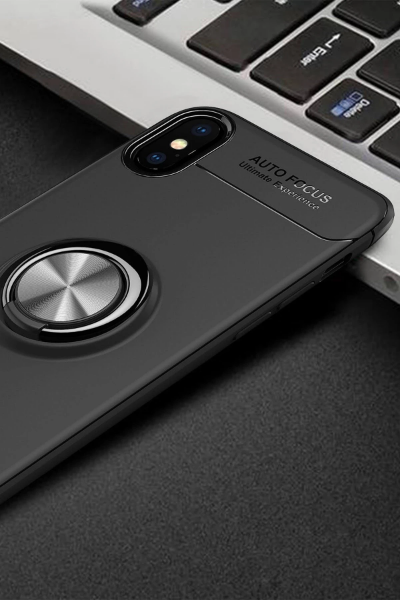 Newface iPhone XS Max Kılıf Range Yüzüklü Silikon - Siyah resmi