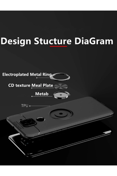 Newface Xiaomi Redmi Note 9 Kılıf Range Yüzüklü Silikon - Siyah-Gold resmi