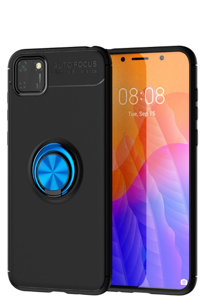 Newface Huawei Y5P Kılıf Range Yüzüklü Silikon - Siyah-Mavi resmi
