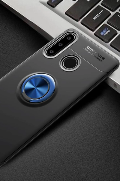 Newface Huawei Y6P Kılıf Range Yüzüklü Silikon - Siyah-Mavi resmi