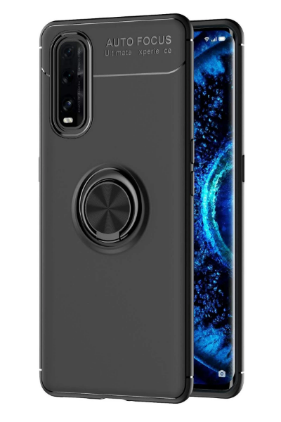 Newface Oppo Find X2 Kılıf Range Yüzüklü Silikon - Siyah resmi