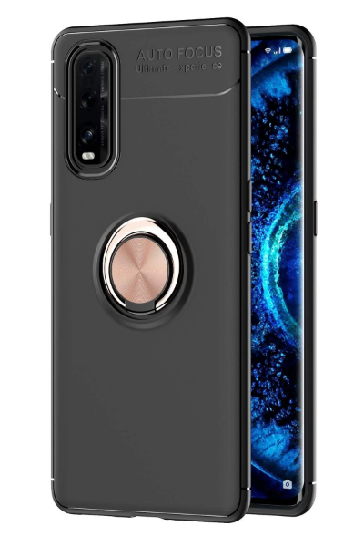 Newface Oppo Find X2 Kılıf Range Yüzüklü Silikon - Siyah-Gold resmi