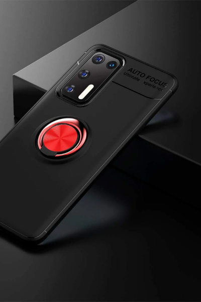 Newface Huawei P40 Kılıf Range Yüzüklü Silikon - Siyah-Kırmızı resmi