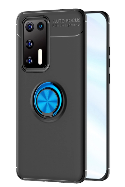 Newface Huawei P40 Kılıf Range Yüzüklü Silikon - Siyah-Mavi resmi
