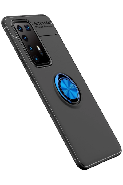 Newface Huawei P40 Pro Kılıf Range Yüzüklü Silikon - Siyah-Mavi resmi