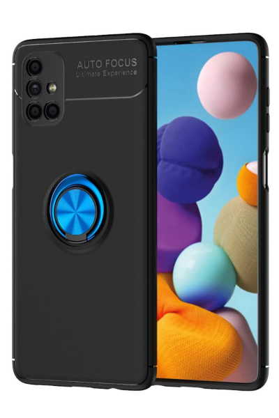 Newface Samsung Galaxy M51 Kılıf Range Yüzüklü Silikon - Siyah-Mavi resmi