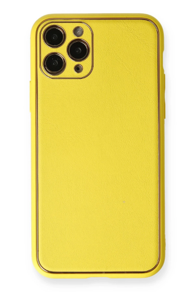 Newface iPhone 11 Pro Kılıf Coco Deri Silikon Kapak - Sarı resmi