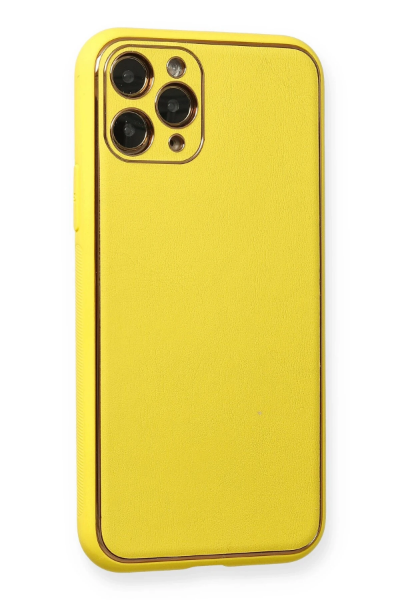 Newface iPhone 11 Pro Kılıf Coco Deri Silikon Kapak - Sarı resmi