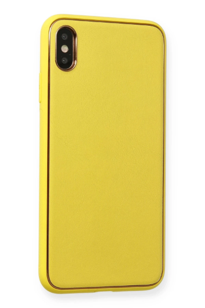 Newface iPhone XS Max Kılıf Coco Deri Silikon Kapak - Sarı resmi