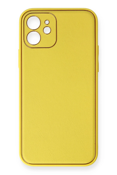 Newface iPhone 12 Kılıf Coco Deri Silikon Kapak - Sarı resmi