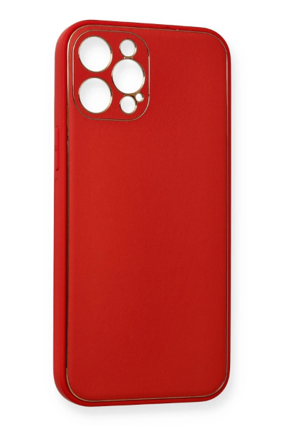 Newface iPhone 12 Pro Kılıf Coco Deri Silikon Kapak - Kırmızı resmi