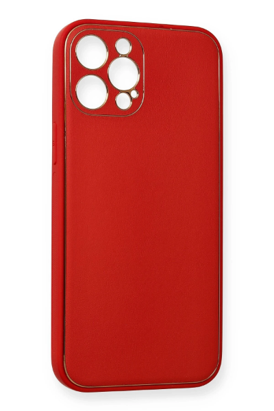 Newface iPhone 12 Pro Max Kılıf Coco Deri Silikon Kapak - Kırmızı resmi