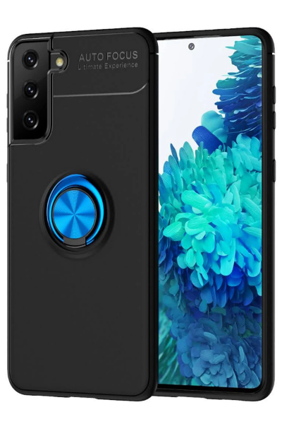 Newface Samsung Galaxy S21 Plus Kılıf Range Yüzüklü Silikon - Siyah-Mavi resmi