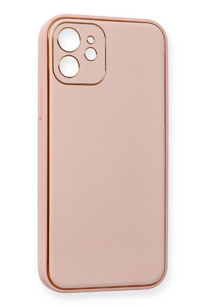Newface iPhone 12 Kılıf Coco Deri Silikon Kapak - Pembe resmi
