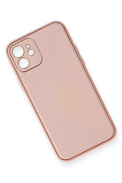 Newface iPhone 12 Kılıf Coco Deri Silikon Kapak - Pembe resmi