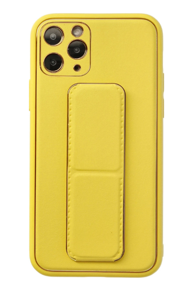 Newface iPhone 11 Pro Kılıf Coco Deri Standlı Kapak - Sarı resmi