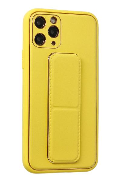 Newface iPhone 11 Pro Kılıf Coco Deri Standlı Kapak - Sarı resmi