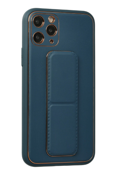 Newface iPhone 11 Pro Kılıf Coco Deri Standlı Kapak - Mavi resmi