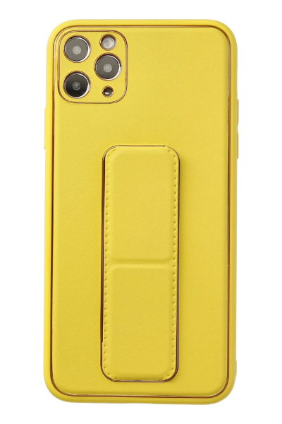 Newface iPhone 11 Pro Max Kılıf Coco Deri Standlı Kapak - Sarı resmi