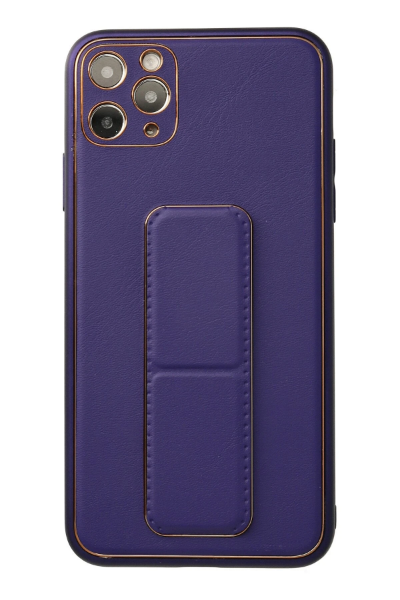 Newface iPhone 11 Pro Max Kılıf Coco Deri Standlı Kapak - Mor resmi