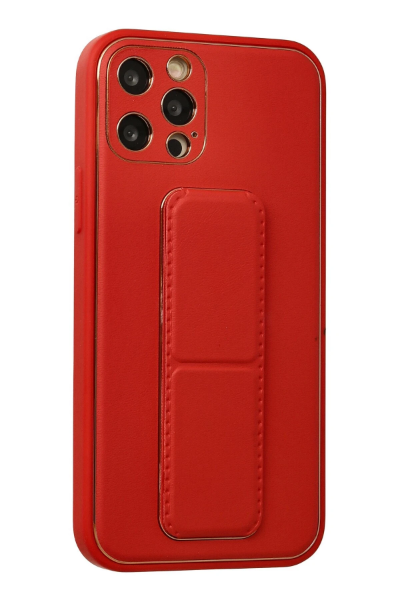 Newface iPhone 12 Pro Kılıf Coco Deri Standlı Kapak - Kırmızı resmi