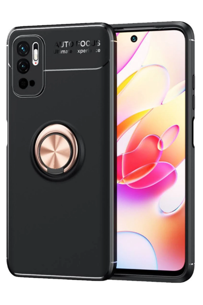 Newface Xiaomi Redmi Note 10 5G Kılıf Range Yüzüklü Silikon - Siyah-Gold resmi