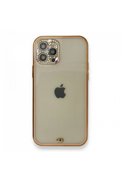 Newface iPhone 12 Pro Kılıf Liva Taşlı Silikon - Pembe resmi