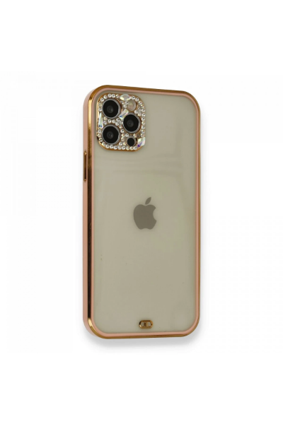 Newface iPhone 12 Pro Kılıf Liva Taşlı Silikon - Pembe resmi