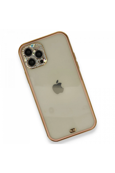 Newface iPhone 12 Pro Kılıf Liva Taşlı Silikon - Pembe resmi