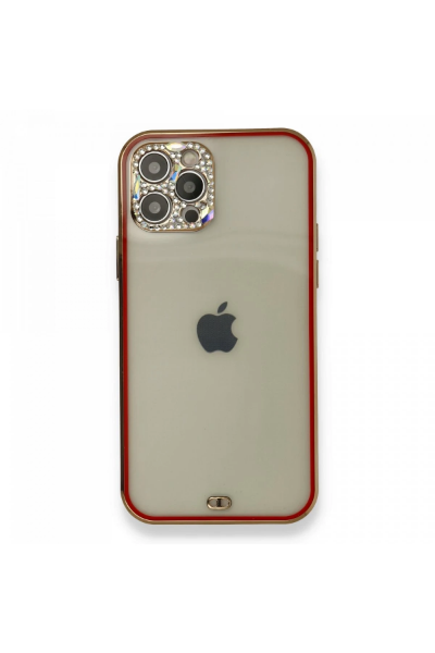 Newface iPhone 12 Pro Kılıf Liva Taşlı Silikon - Kırmızı resmi