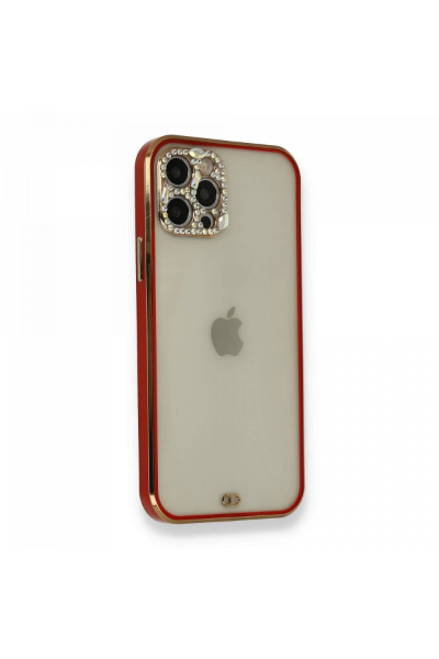 Newface iPhone 12 Pro Kılıf Liva Taşlı Silikon - Kırmızı resmi