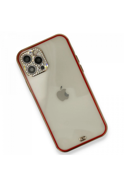 Newface iPhone 12 Pro Kılıf Liva Taşlı Silikon - Kırmızı resmi