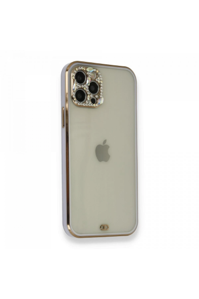 Newface iPhone 12 Pro Kılıf Liva Taşlı Silikon - Mor resmi