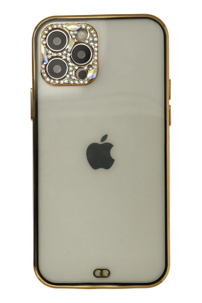 Newface iPhone 12 Pro Max Kılıf Liva Taşlı Silikon - Siyah resmi