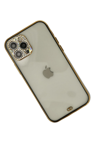 Newface iPhone 12 Pro Max Kılıf Liva Taşlı Silikon - Siyah resmi