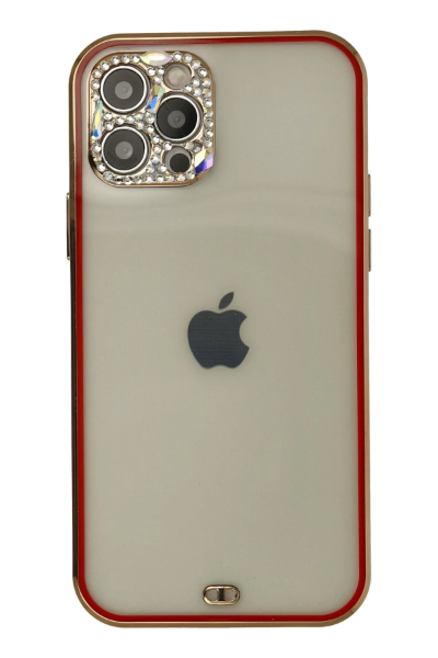 Newface iPhone 12 Pro Max Kılıf Liva Taşlı Silikon - Kırmızı resmi