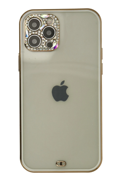 Newface iPhone 12 Pro Max Kılıf Liva Taşlı Silikon - Beyaz resmi