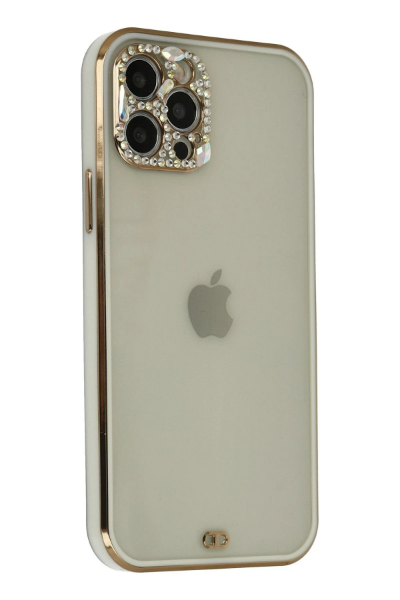 Newface iPhone 12 Pro Max Kılıf Liva Taşlı Silikon - Beyaz resmi