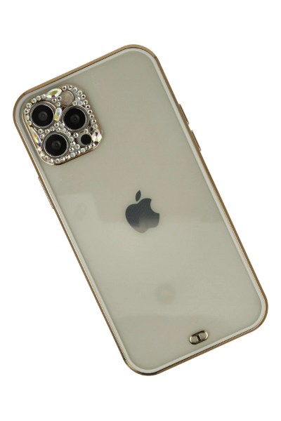 Newface iPhone 12 Pro Max Kılıf Liva Taşlı Silikon - Beyaz resmi