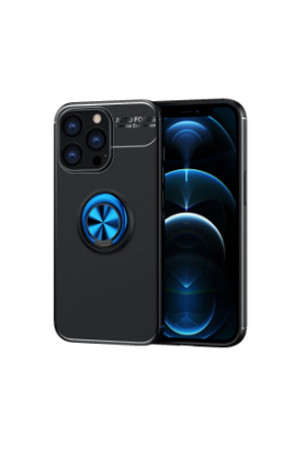 Newface iPhone 13 Pro Max Kılıf Range Yüzüklü Silikon - Siyah-Mavi resmi