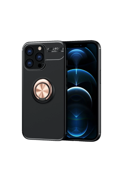 Newface iPhone 13 Pro Kılıf Range Yüzüklü Silikon - Siyah-Gold resmi