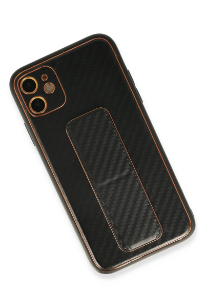Newface iPhone 12 Kılıf Coco Karbon Standlı Kapak - Siyah resmi