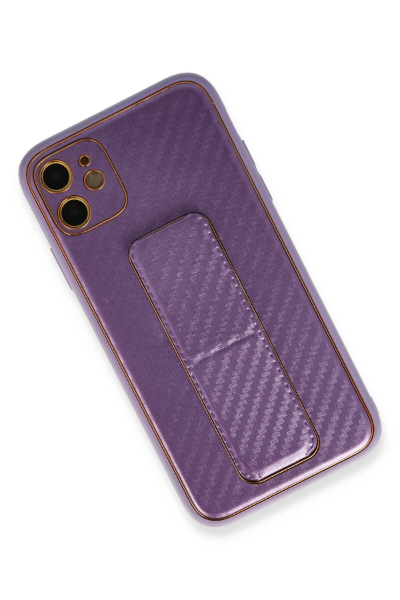 Newface iPhone 12 Kılıf Coco Karbon Standlı Kapak - Mor resmi