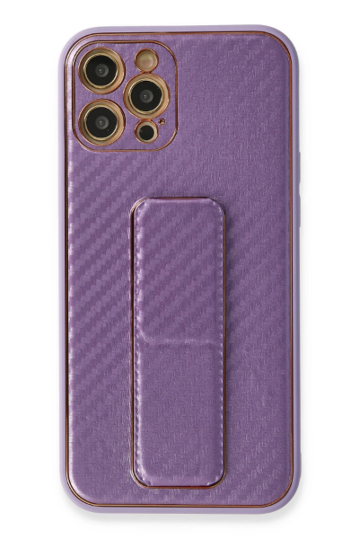 Newface iPhone 12 Pro Kılıf Coco Karbon Standlı Kapak - Mor resmi