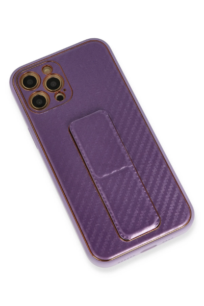 Newface iPhone 12 Pro Kılıf Coco Karbon Standlı Kapak - Mor resmi